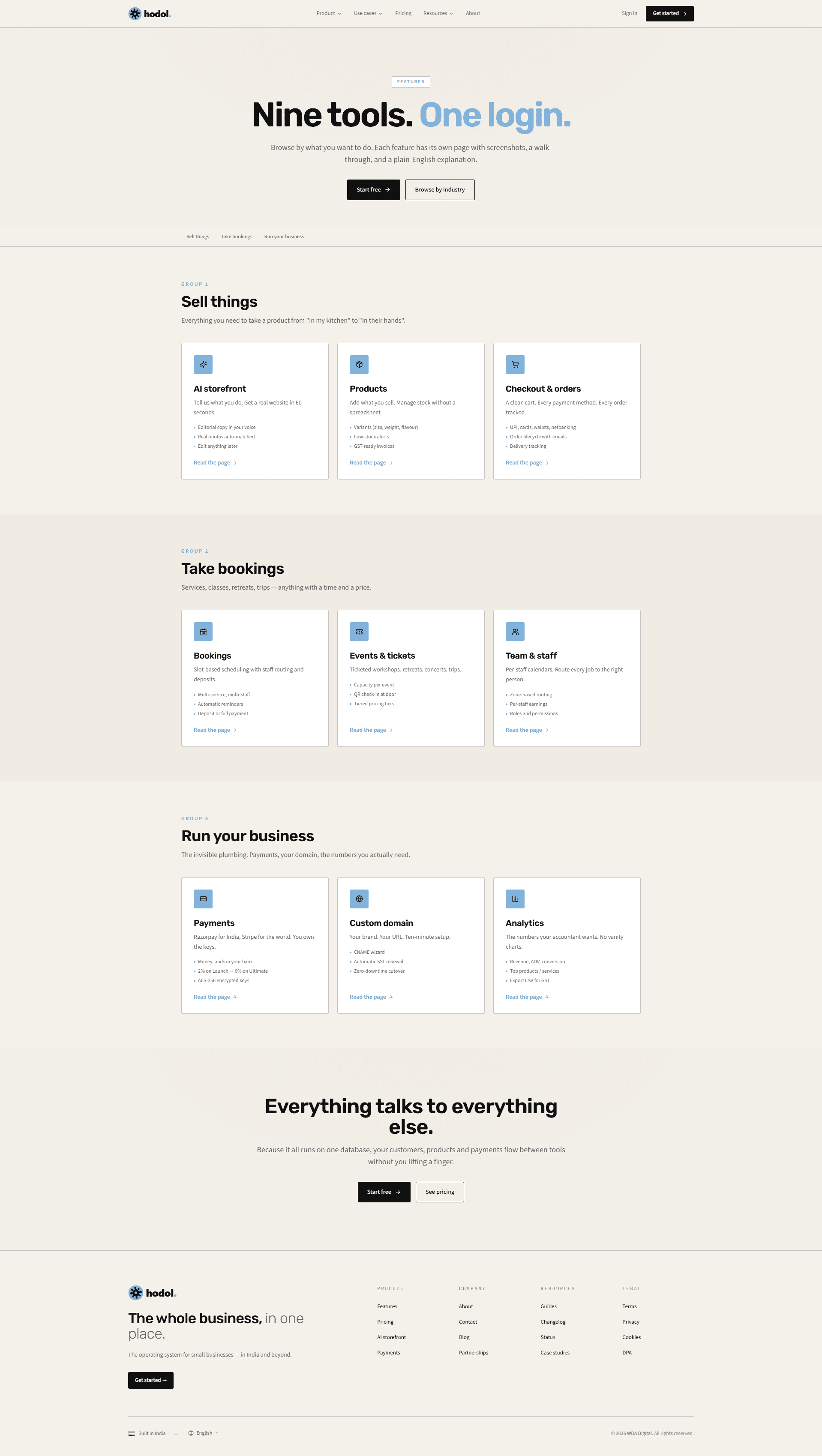 Hodol features — Nine tools, one login